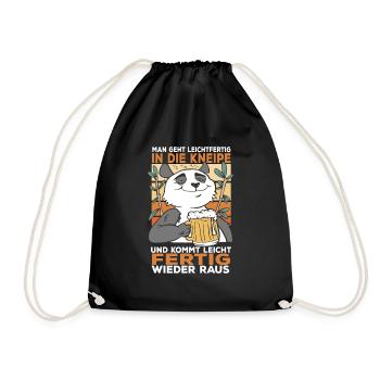 Man geht leichtfertig in die Kneipe Panda Bier - Turnbeutel - Schwarz - Vorne