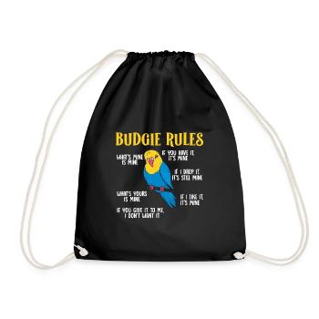Budgerigar Parakeet Bird Pet Gift - Drawstring Bag - black - Front