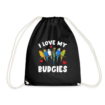 Budgerigar Parakeet Bird Pet Gift - Drawstring Bag - black - Front