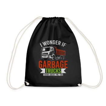 I Wonder If Garbage Trucks Think About Me Too - Drawstring Bag - black - Front