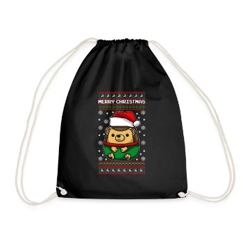 Hedgehog with Ugly Christmas Sweater - Drawstring Bag - black - Front
