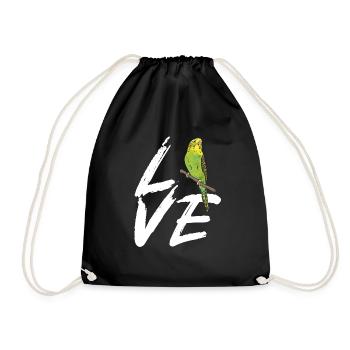 Wellensittich Sittich Vogel Haustier Geschenk - Turnbeutel - Schwarz - Vorne