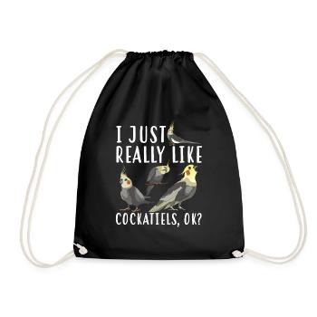 cockatiel cockatoo parrot bird gift - Drawstring Bag - black - Front