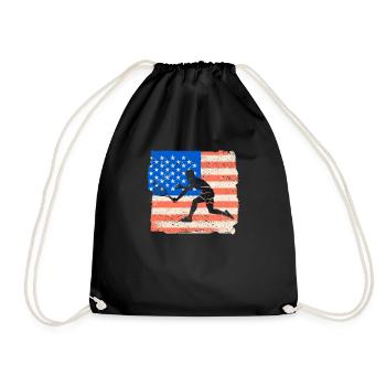 American Flag Tennis Player Funny US Sports - Drawstring Bag - black - Front