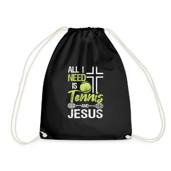 Alles was ich brauche ist Tennis und Jesus Kreuz - Turnbeutel - Schwarz - Vorne