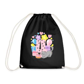Birthday Shirt Kitten Finally 4 Years Girl - Drawstring Bag - black - Front