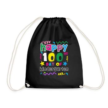100th Day Kindergarten Happy 100 Days Of School - Drawstring Bag - black - Front