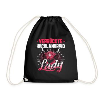 Verrückte Hochlandrind Lady Geschenk - Turnbeutel - Schwarz - Vorne