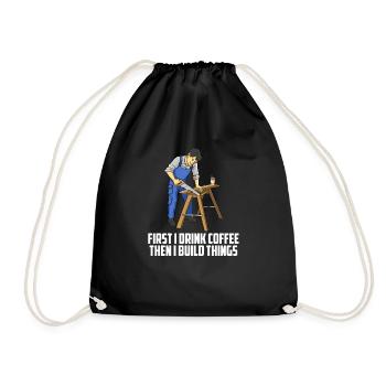 D’abord je bois du café, puis je construis un jeu de mots menuisier - Sac de sport léger - noir - Devant