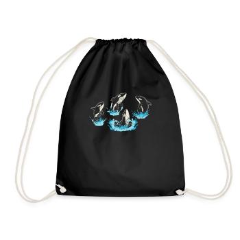 Orca Killer Whale Family Whale Lover Water Jump Ce - Drawstring Bag - black - Front