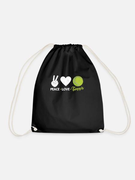 Peace Love Tennis Spruch Witziger Sportspieler - Turnbeutel - Schwarz