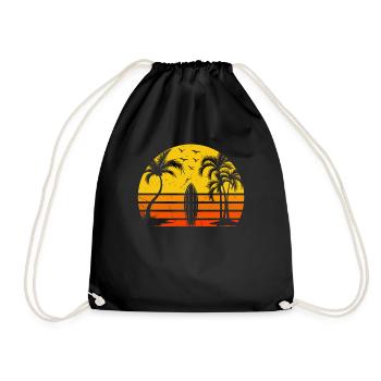 Surfing Sunset Surfboard Surfer - Water Surfing Su - Drawstring Bag - black - Front