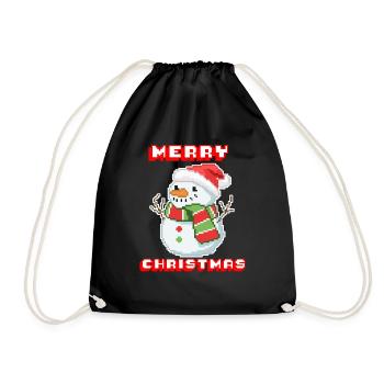 Merry Christmas I Xmas I 8 Bit Pixelated Snowman - Turnbeutel - Schwarz - Vorne