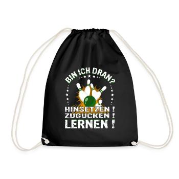 "Bin ich Dran?" Kegelspieler Kegler - Turnbeutel - Schwarz - Vorne