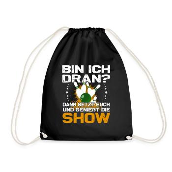 "Bin ich dran?" Kegelspieler Kegler - Turnbeutel - Schwarz - Vorne