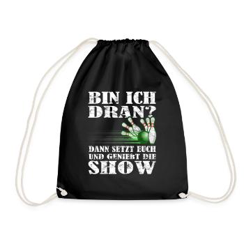 "Bin ich dran?" Kegelspieler Kegler - Turnbeutel - Schwarz - Vorne