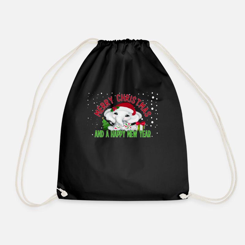 Merry Christmas And a Happy New Year Cute Elephant - Drawstring Bag - black