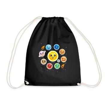 Solar System Planets Science Cute Realistic Space - Drawstring Bag - black - Front