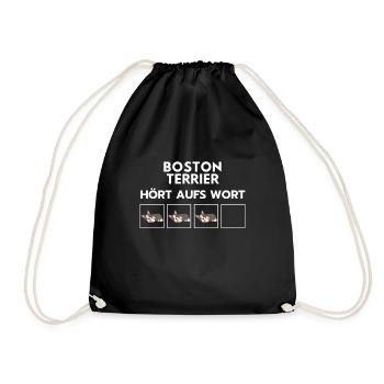 Boston Terier listens to the word dog breed - Drawstring Bag - black - Front