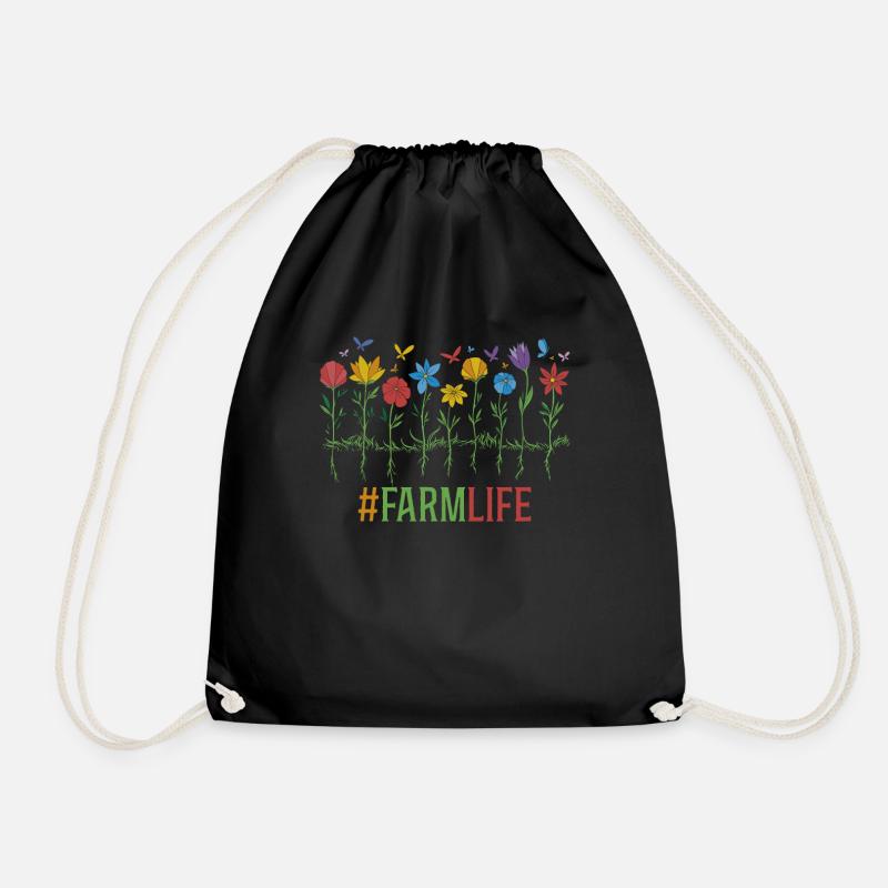Farming Farmer Flower Floral - Drawstring Bag - black