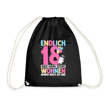 Endlich 18 Geburtstag Party Feiern Geschenk Geburt - Turnbeutel - Schwarz - Vorne