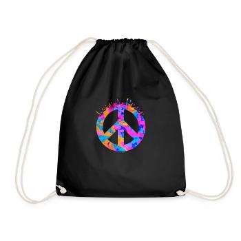 Love Peace 60s 70s Hippie Costume Love Peace - Drawstring Bag - black - Front