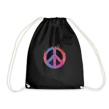 Love Peace 60s 70s Hippie Costume Love Peace - Drawstring Bag - black - Front