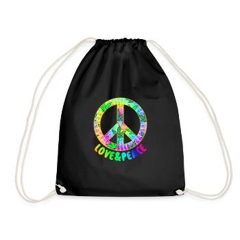 Love Peace 60s 70s Hippie Costume Love Peace - Drawstring Bag - black - Front
