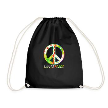 Love Peace 60s 70s Hippie Costume Love Peace - Drawstring Bag - black - Front