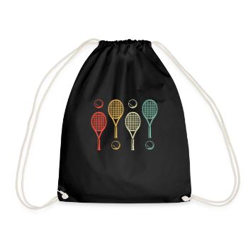 Tennis Racket Balls Cool Funny Sport Player - Drawstring Bag - black - Front