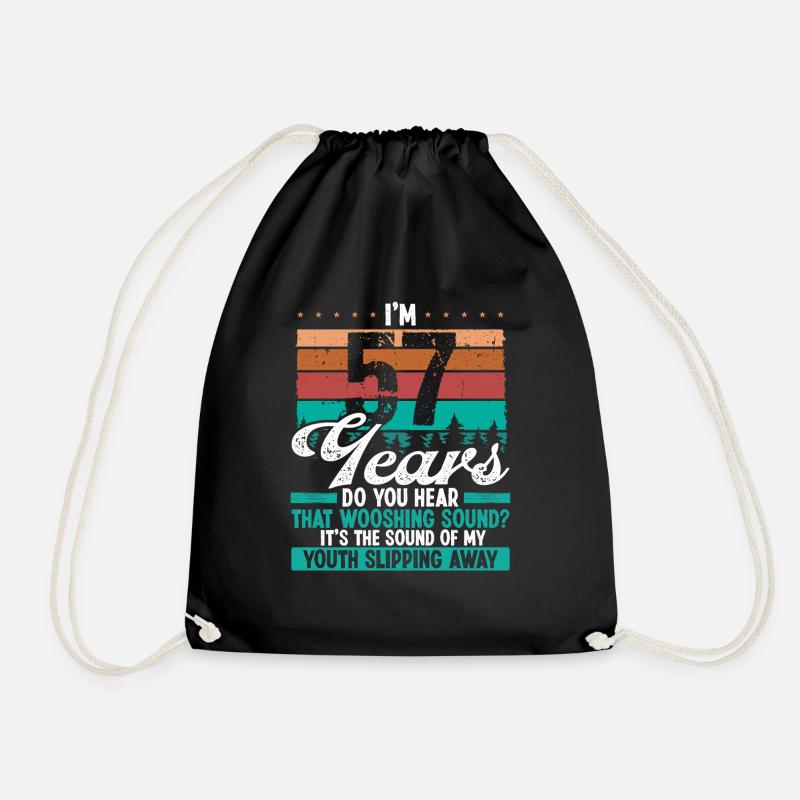 57 Year Old Funny Getting Old Humor Birthday Idea - Drawstring Bag - black