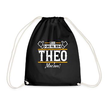Theo Geschenkidee Geschenk Geburtstag - Turnbeutel - Schwarz - Vorne