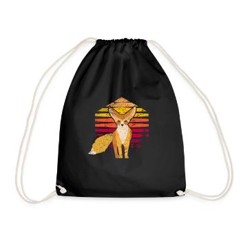 Retro Vintage Fennec Fox Cute Foxes Kawaii Fennec - Drawstring Bag - black - Front