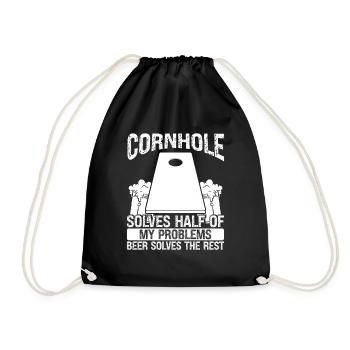 Cornhole Player solves half of Beer Drinking Toss - Drawstring Bag - black - Front