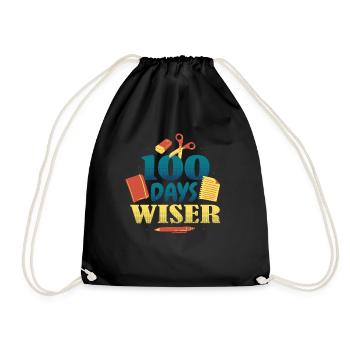 Books Pen 100th Day Wiser 100 Days Of School - Drawstring Bag - black - Front