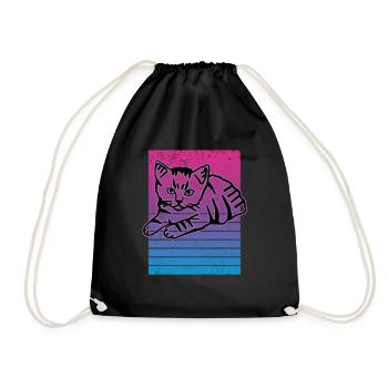 Retro Cat Graphic Cat for Cat Owners - Drawstring Bag - black - Front