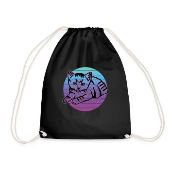 Retro Cat Graphic Cat for Cat Owners - Drawstring Bag - black - Front