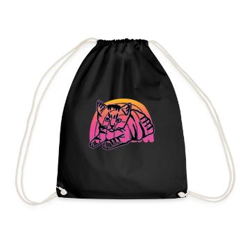 Retro Cat Graphic Cat for Cat Owners - Drawstring Bag - black - Front