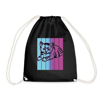 Retro Cat Graphic Cat for Cat Owners - Drawstring Bag - black - Front