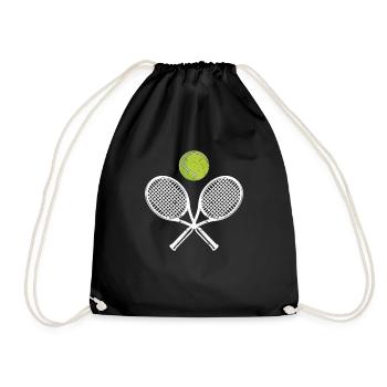 Tennis Crossed Racket Ball Funny Sports Game - Drawstring Bag - black - Front