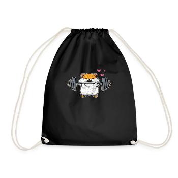 Dwarf Hamster Muscle Training Weightlifting Fitnes - Drawstring Bag - black - Front