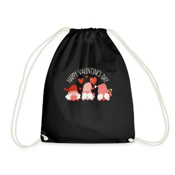 Happy Valentines Day Gnome Dear Gnome Couple - Drawstring Bag - black - Front
