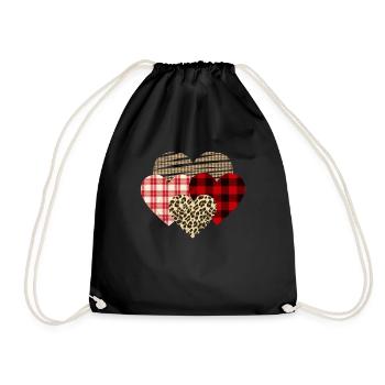 Herzen Leopard Plaid Büffel Herz Liebe Valentin - Turnbeutel - Schwarz - Vorne