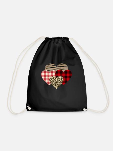 Herzen Leopard Plaid Büffel Herz Liebe Valentin - Turnbeutel - Schwarz
