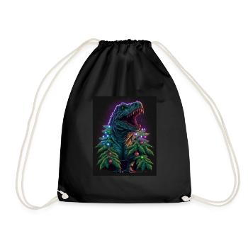 Dino T-Rex Christmas Tree Fairy Lights Winter - Drawstring Bag - black - Front