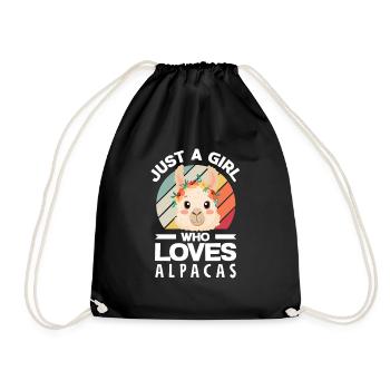 Alpacas Mammals LLamas Alpaca Just A Girl Who - Drawstring Bag - black - Front