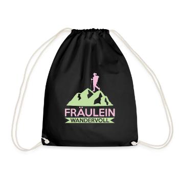Wanderspruch Für Frau Fräulein Wandervoll Wandern - Turnbeutel - Schwarz - Vorne