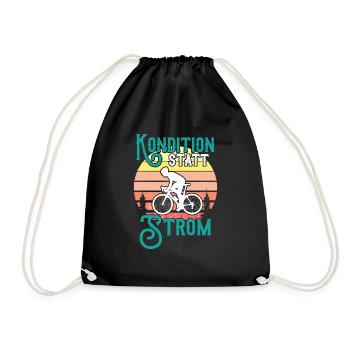 Kondition Statt Strom Fahrrad Fahrradfahrer Spruch - Turnbeutel - Schwarz - Vorne