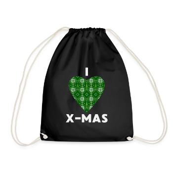 I Love X-Mas Weihnachten Gestricktes Herz - Turnbeutel - Schwarz - Vorne