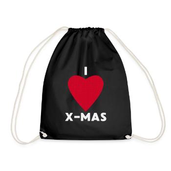 I Love X-Mas Weihnachten Gestricktes Herz - Turnbeutel - Schwarz - Vorne